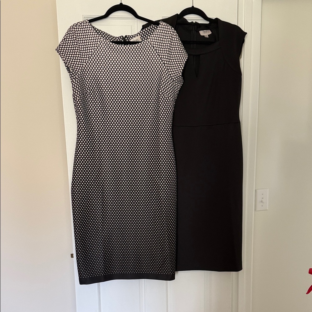 Two dresses Black and White Polka Dot Midi and black EUC